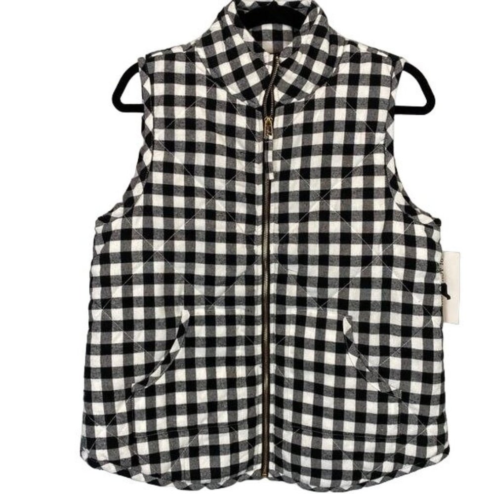 Mud Pie Black/White Gingham Plaid Brodie Full Zip Quilted Vest Size Medium NWT - Picture 1 of 5